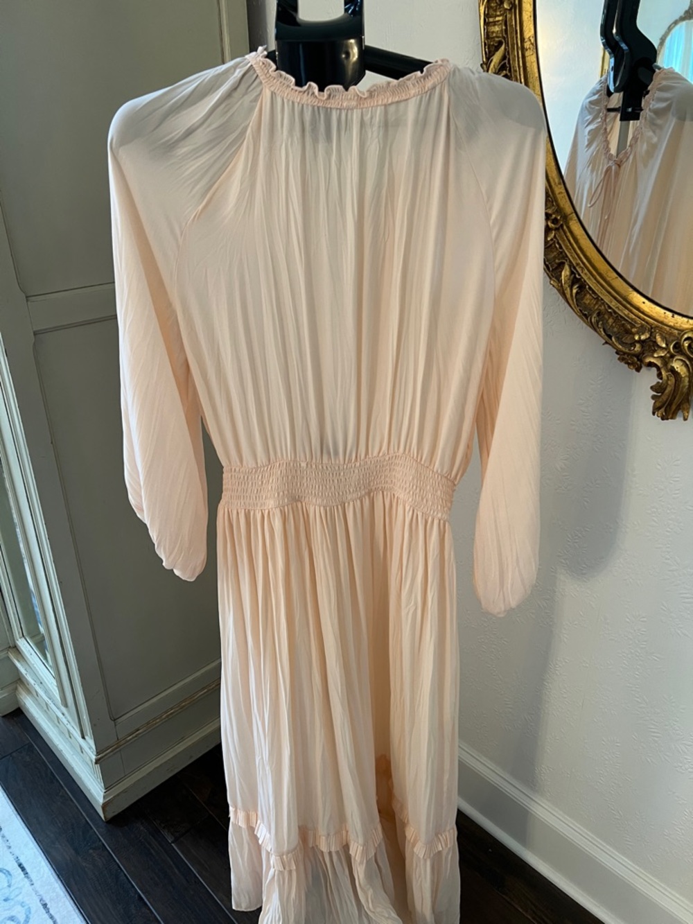 Zara Soft Peach Ruffled Neck Peasant Maxi Dress - Picture 4 of 7